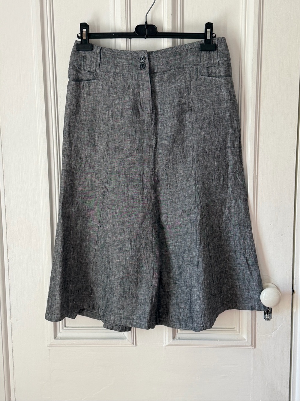 Women’s Dalia Collection 100% Linen Panel Flare Design Skirt Button/Zip Waist 10